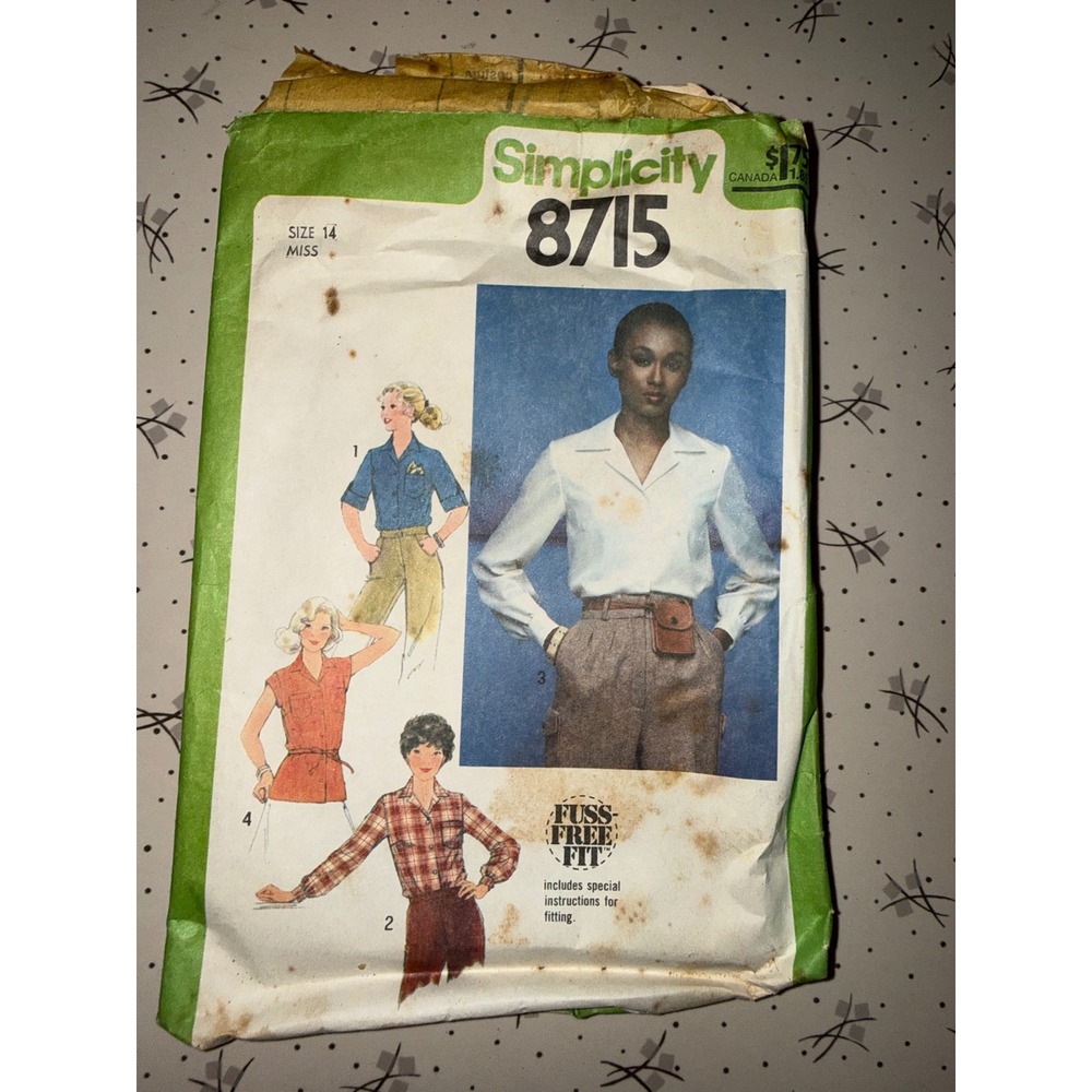 Vintage 1978 Simplicity 8715 Sewing Pattern Misses Blouse Tie Belt Size 14 Uncut